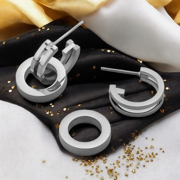 🆕Double Loop 18K Gold Plated 316L Stainless Steel Dainty Earrings✨2-Way Wear - Picture 1 of 14